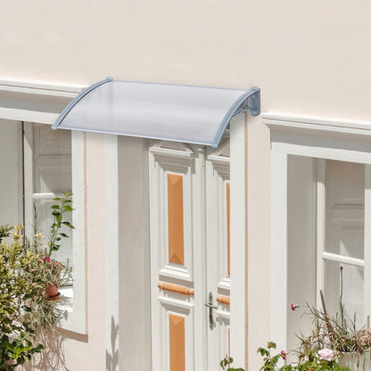 Outdoor Canopy 140x70x21 cm in Plastic and Aluminum for Balconies, Doors, and Windows UV Resistant, Gray