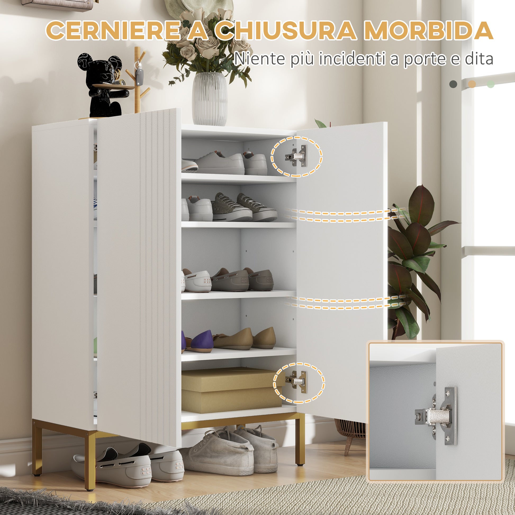 Space-Saving Shoe Cabinet with 2 Doors for 15-20 Pairs of Shoes, Entryway Shoe Cabinet with 5 Adjustable Shelves and Soft-Close Doors, White