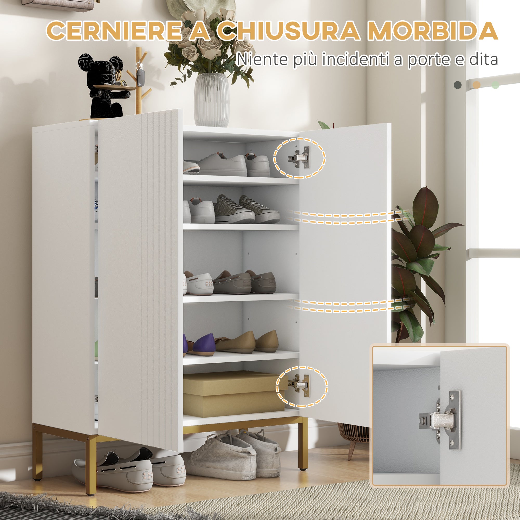Space-Saving Shoe Cabinet with 2 Doors for 15-20 Pairs of Shoes, Entryway Shoe Cabinet with 5 Adjustable Shelves and Soft-Close Doors, White