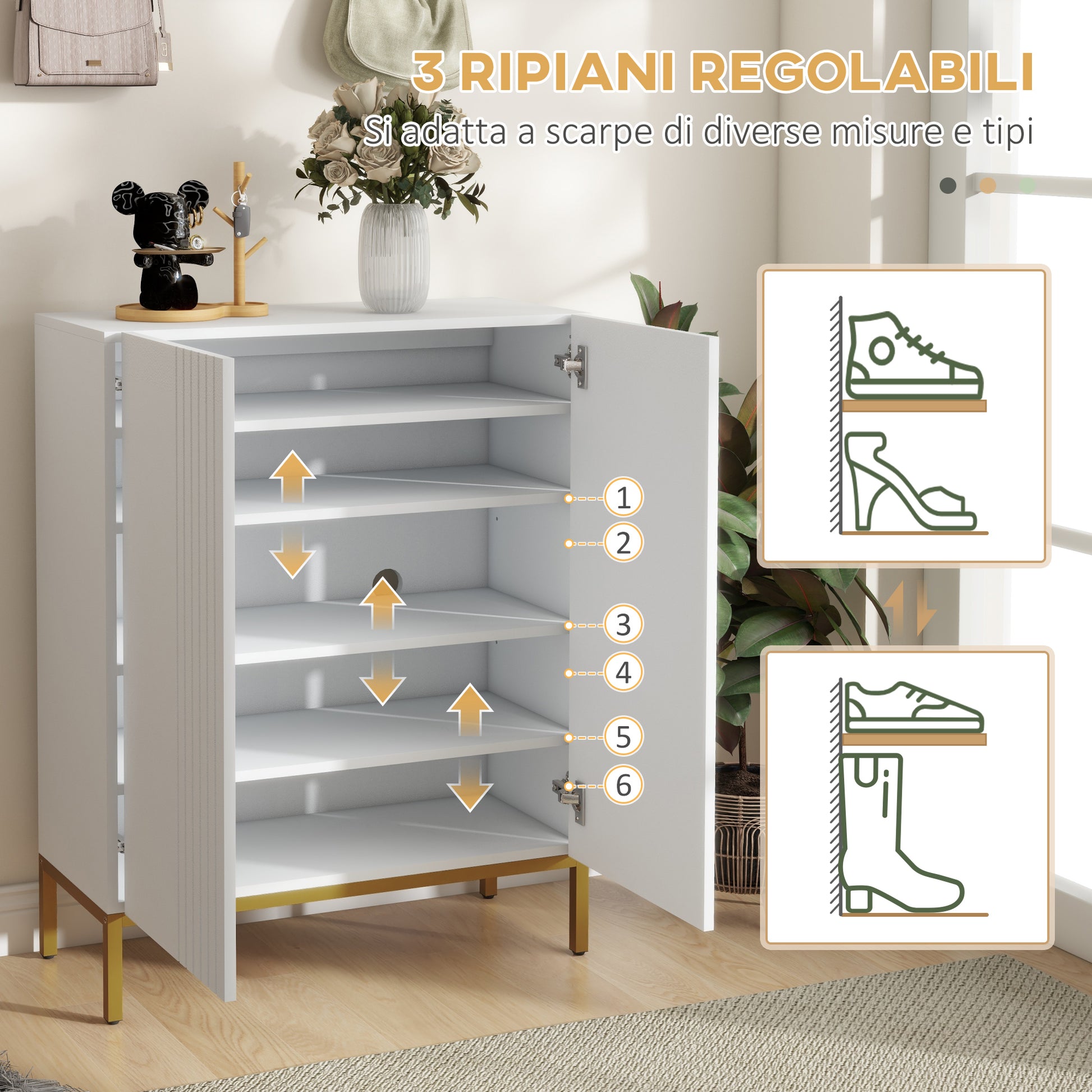 Space-Saving Shoe Cabinet with 2 Doors for 15-20 Pairs of Shoes, Entryway Shoe Cabinet with 5 Adjustable Shelves and Soft-Close Doors, White
