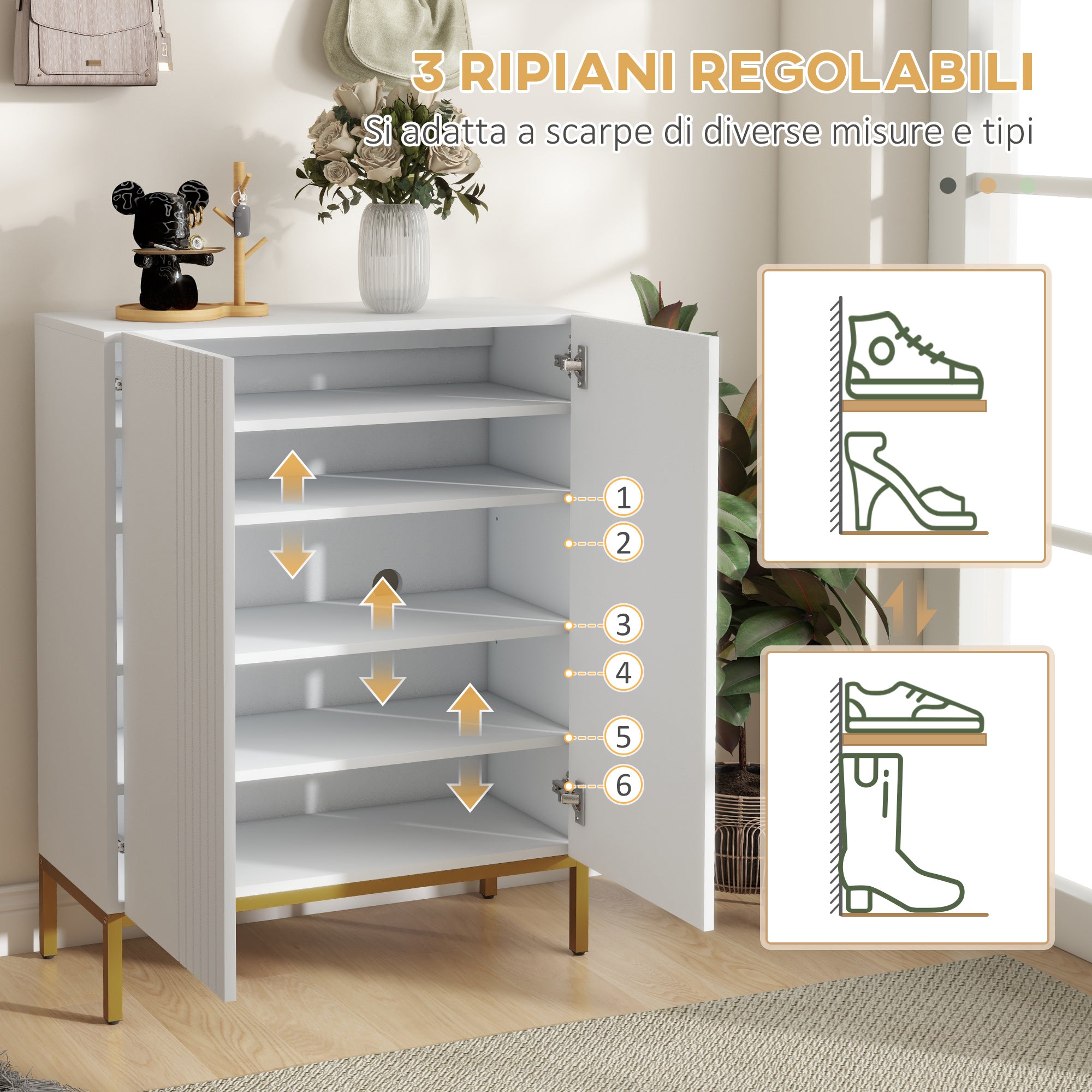 Space-Saving Shoe Cabinet with 2 Doors for 15-20 Pairs of Shoes, Entryway Shoe Cabinet with 5 Adjustable Shelves and Soft-Close Doors, White