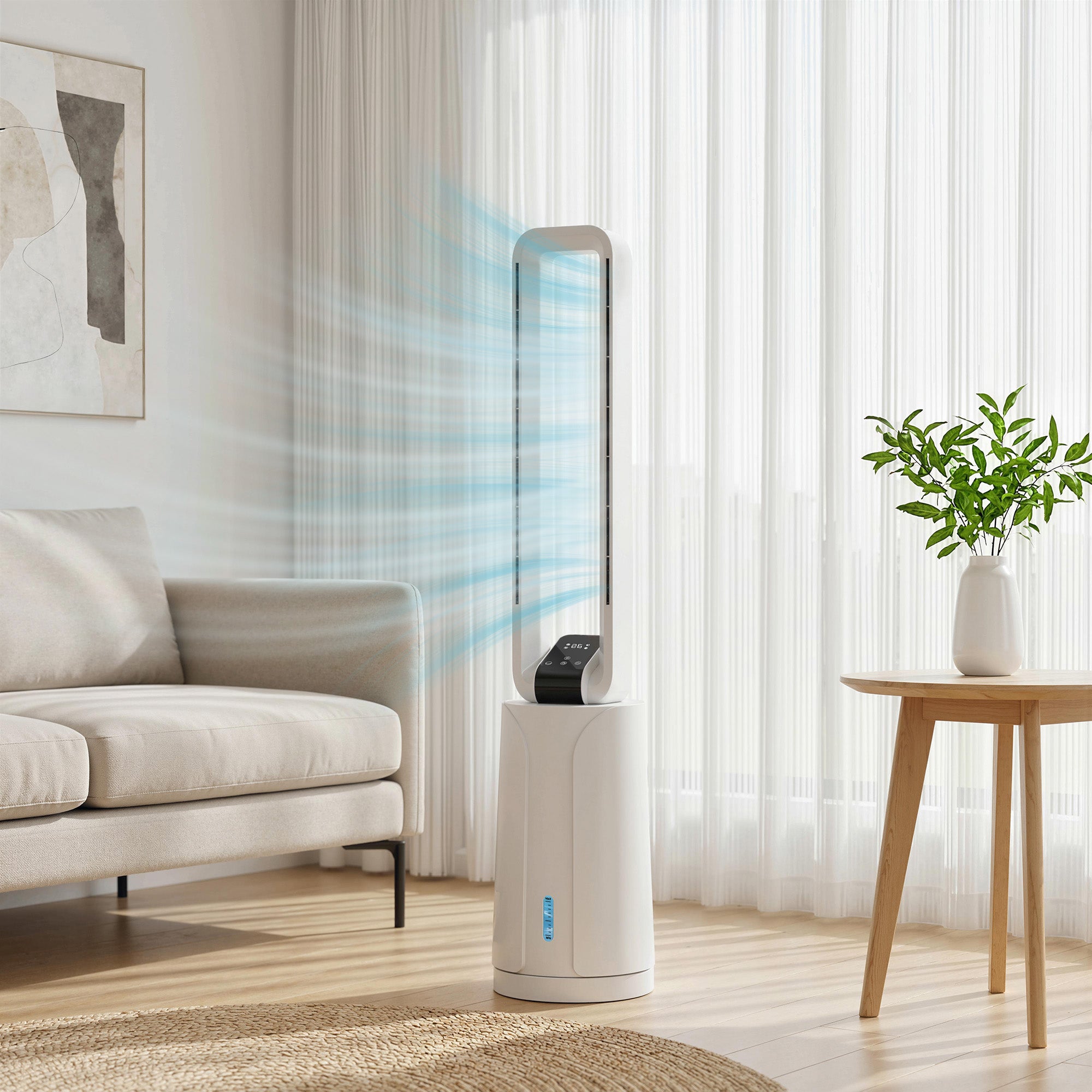 3-in-1 Portable Evaporative Air Cooler — Humidifier & Fan, 2 Ice Packs, 1.7 L Tank, 15-Hour Timer, 70° Oscillation, Remote, White