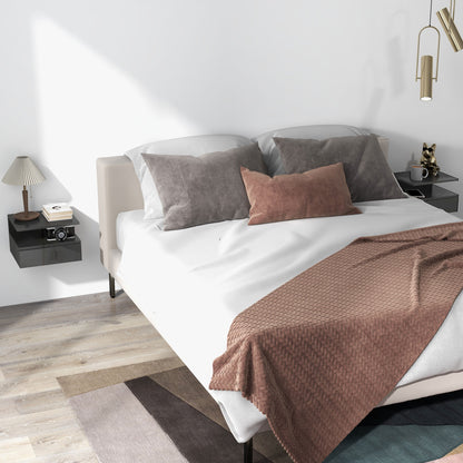 Set of 2 Wall-Mounted Bedside Tables, Modern Bedroom Bedside Tables, with Drawer and Upper Shelf in Wood, 35x32x22.5cm, Glossy Black