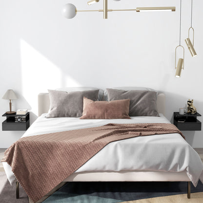 Set of 2 Wall-Mounted Bedside Tables, Modern Bedroom Bedside Tables, with Drawer and Upper Shelf in Wood, 35x32x22.5cm, Glossy Black