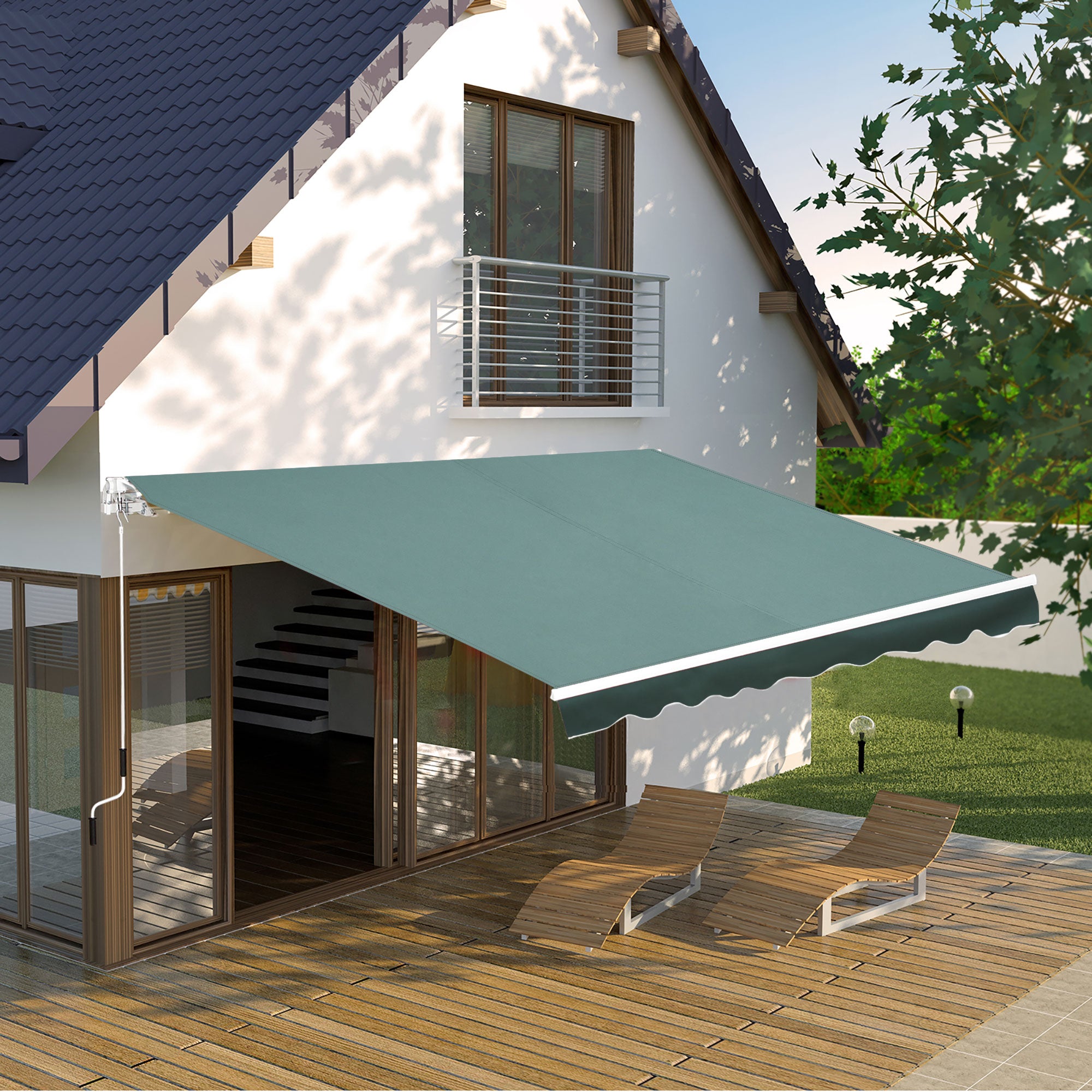 Retractable Awning 2.5x2m with Aluminum Frame and Polyester Fabric, 280 g/㎡, UV50+, Green