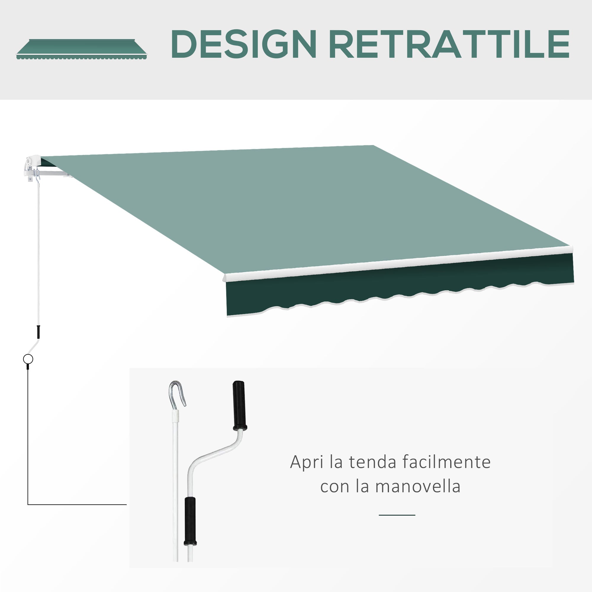 Retractable Awning 2.5x2m with Aluminum Frame and Polyester Fabric, 280 g/㎡, UV50+, Green
