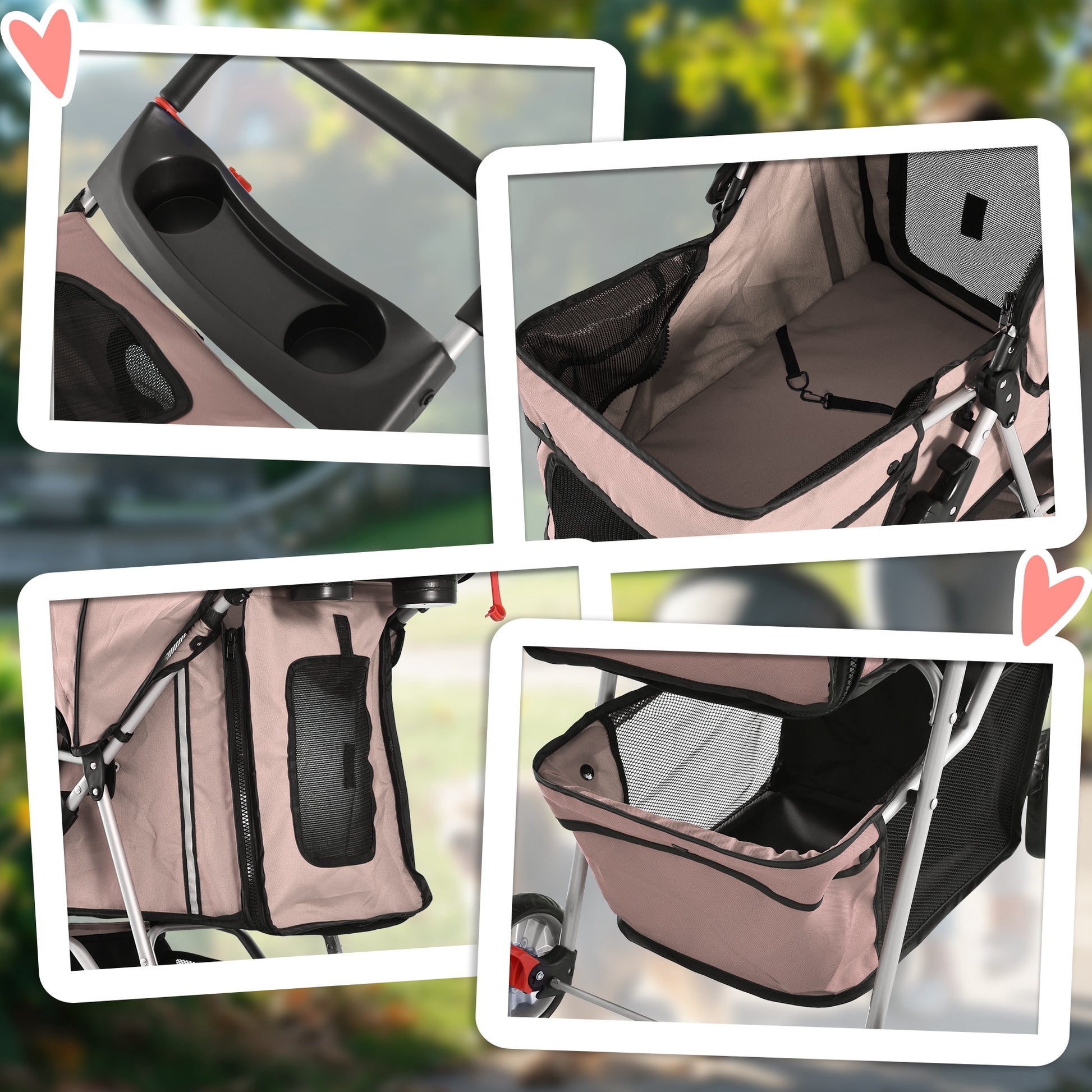 Pet Stroller, Foldable Dog Buggy for Small Dogs and Miniature Dogs, Cat Stroller with Storage Basket, Cup Holder, Mesh Windows, Oxford Pet Cart, Coffee Brown