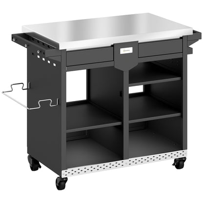 5-Tier Grill Cart with Stainless-Steel Worktop, Adjustable Shelves, Drawer, Wheels, Spice Rack, Towel Holder & Hooks — Mobile BBQ Serving Trolley (117 x 54 x 85.5 cm / 46.1 x 21.3 x 33.7 in)