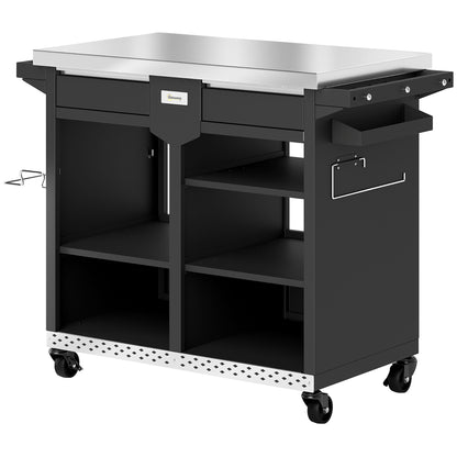 5-Tier Grill Cart with Stainless-Steel Worktop, Adjustable Shelves, Drawer, Wheels, Spice Rack, Towel Holder & Hooks — Mobile BBQ Serving Trolley (117 x 54 x 85.5 cm / 46.1 x 21.3 x 33.7 in)