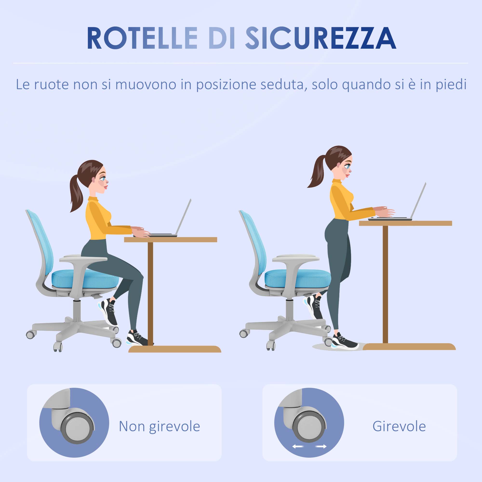 Ergonomic Chair in Breathable Fabric with 5 Wheels, Adjustable Office Chair, 55x48x82.5-94.5 cm, Blue