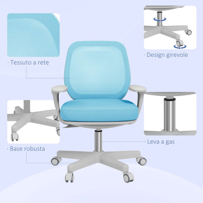 Ergonomic Chair in Breathable Fabric with 5 Wheels, Adjustable Office Chair, 55x48x82.5-94.5 cm, Blue