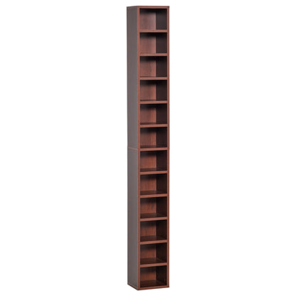 CD and DVD Storage, column storage shelf, storage unit with 12 compartments, max capacity 204 CD, 21 x 20 x 175 cm, brown