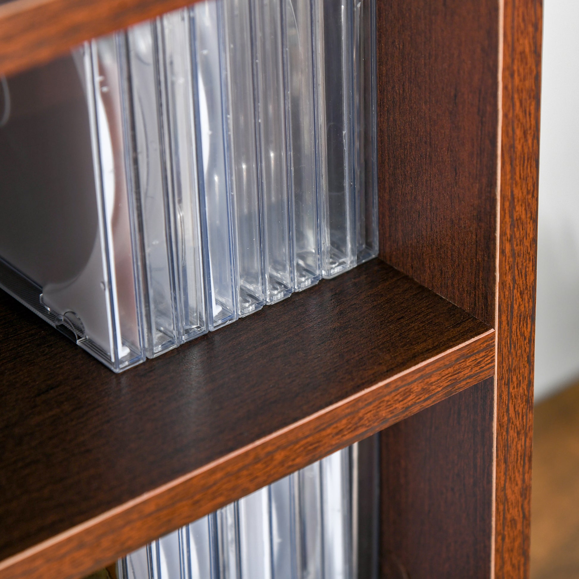 CD and DVD Storage, column storage shelf, storage unit with 12 compartments, max capacity 204 CD, 21 x 20 x 175 cm, brown