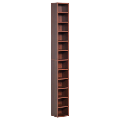 CD and DVD Storage, column storage shelf, storage unit with 12 compartments, max capacity 204 CD, 21 x 20 x 175 cm, brown