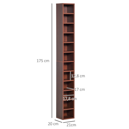 CD and DVD Storage, column storage shelf, storage unit with 12 compartments, max capacity 204 CD, 21 x 20 x 175 cm, brown
