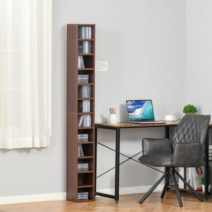 CD and DVD Storage, column storage shelf, storage unit with 12 compartments, max capacity 204 CD, 21 x 20 x 175 cm, brown