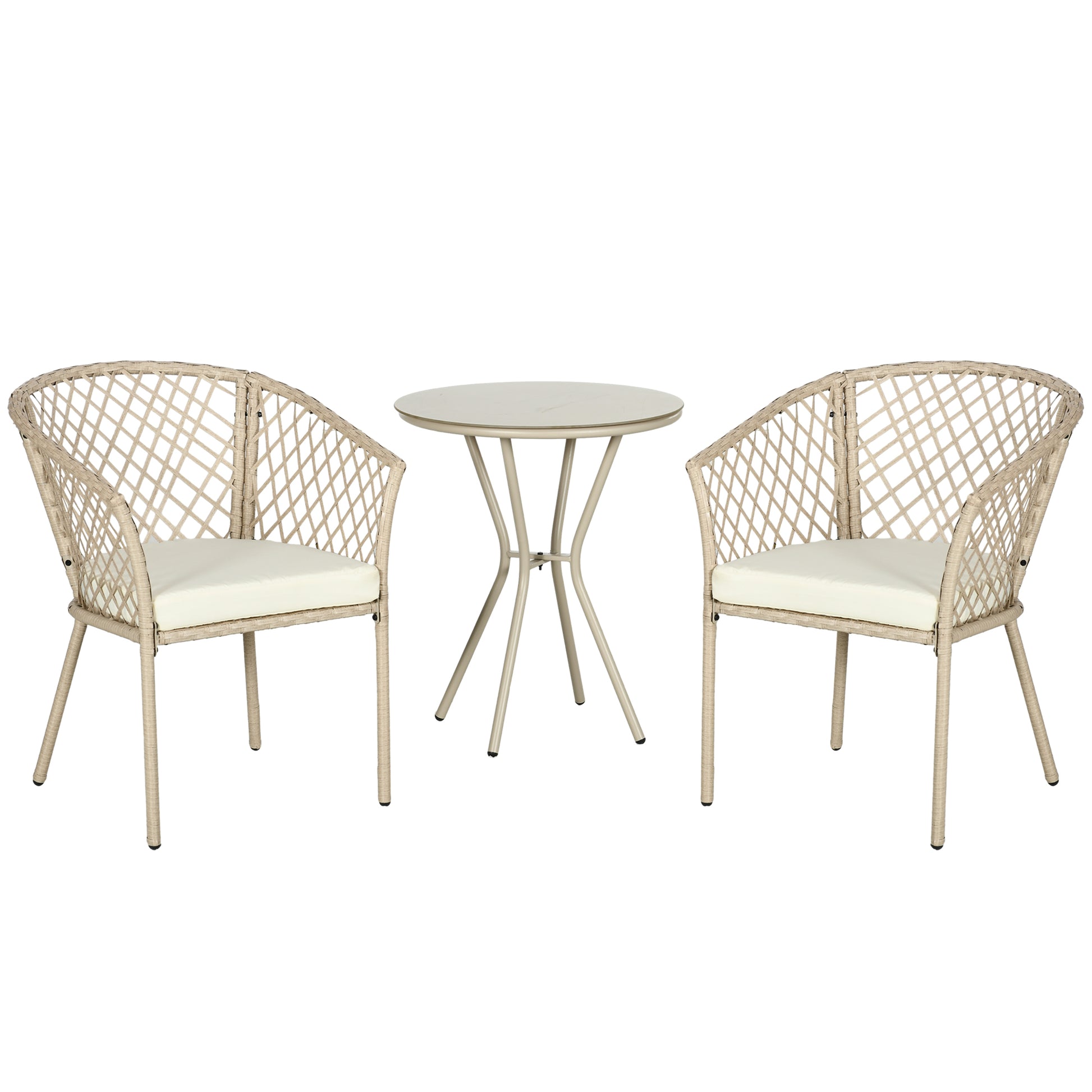 Rattan Garden Furniture Set 3pc, Patio Set with Coffee Table, 2 Chairs, Balcony Furniture Set with Cushions, Garden Seating Group for Balcony, Terrace, Khaki