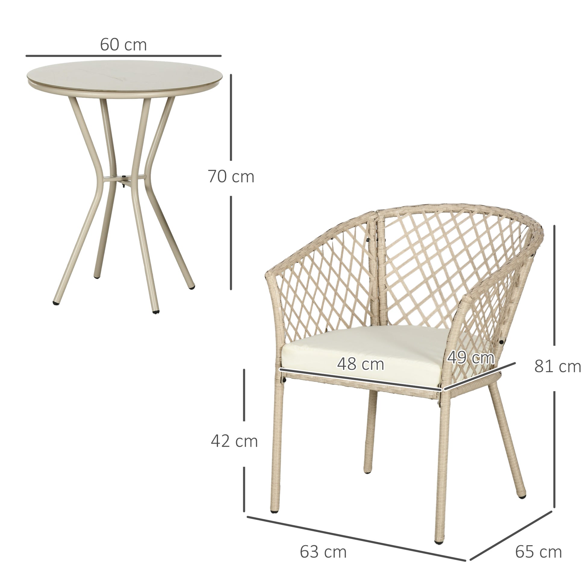 Rattan Garden Furniture Set 3pc, Patio Set with Coffee Table, 2 Chairs, Balcony Furniture Set with Cushions, Garden Seating Group for Balcony, Terrace, Khaki