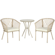 Rattan Garden Furniture Set 3pc, Patio Set with Coffee Table, 2 Chairs, Balcony Furniture Set with Cushions, Garden Seating Group for Balcony, Terrace, Khaki