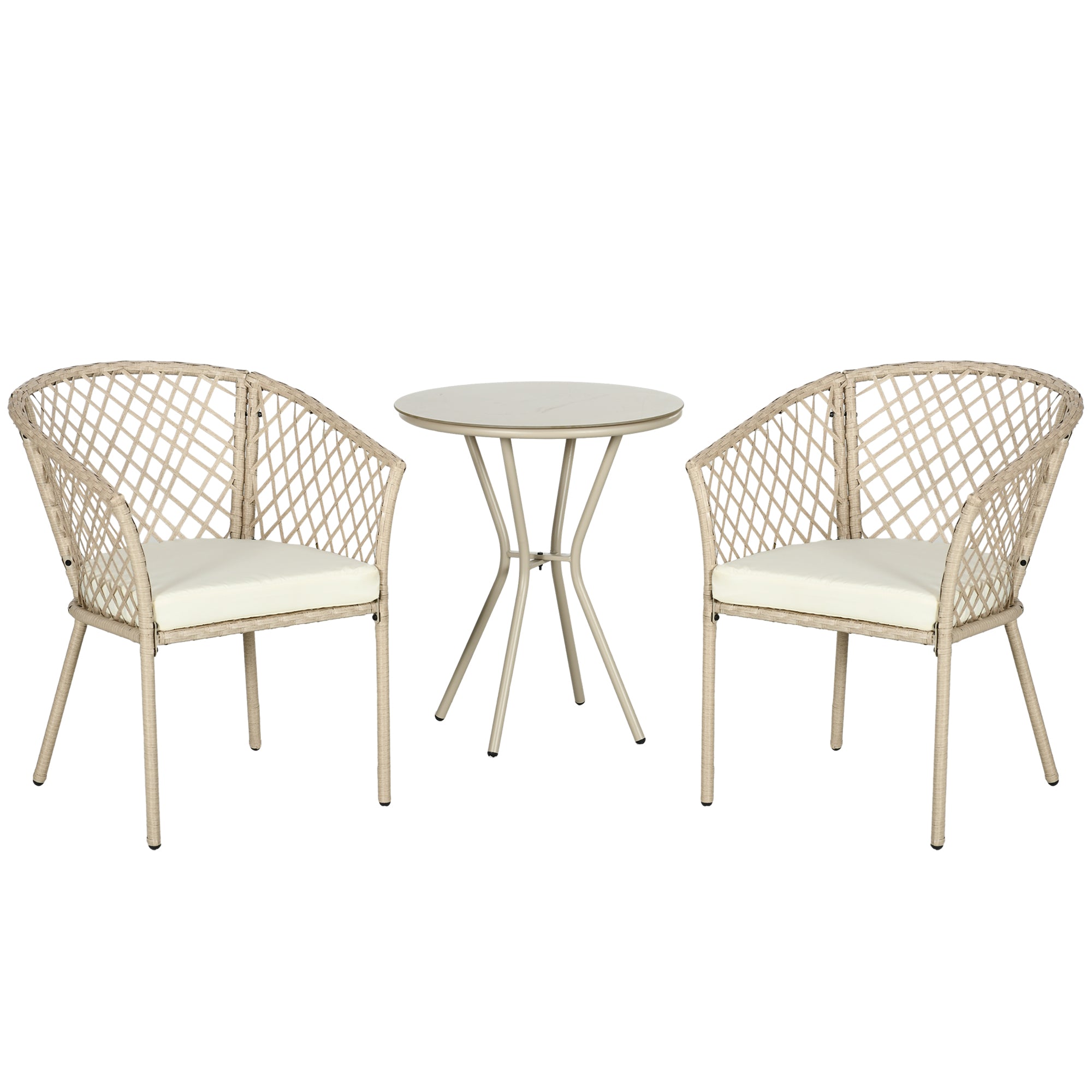 Rattan Garden Furniture Set 3pc, Patio Set with Coffee Table, 2 Chairs, Balcony Furniture Set with Cushions, Garden Seating Group for Balcony, Terrace, Khaki