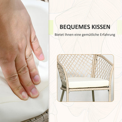 Rattan Garden Furniture Set 3pc, Patio Set with Coffee Table, 2 Chairs, Balcony Furniture Set with Cushions, Garden Seating Group for Balcony, Terrace, Khaki