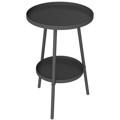 Round 2-Tier Garden Table Outdoor Patio Table Ø32x51 cm with Bottom Tray and Metal Frame for Outdoor and Indoor Black