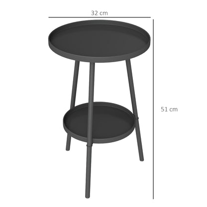 Round 2-Tier Garden Table Outdoor Patio Table Ø32x51 cm with Bottom Tray and Metal Frame for Outdoor and Indoor Black