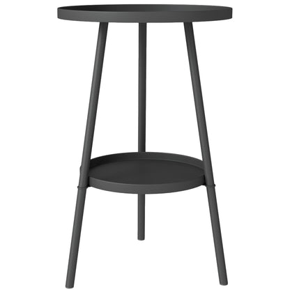 Round 2-Tier Garden Table Outdoor Patio Table Ø32x51 cm with Bottom Tray and Metal Frame for Outdoor and Indoor Black