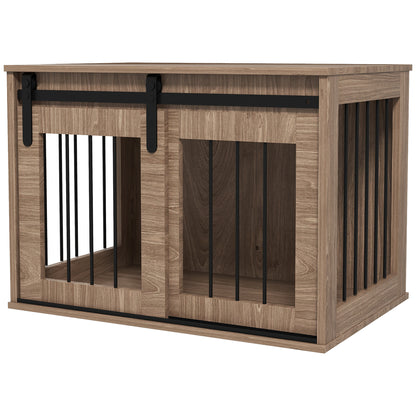 Dog crate cage for indoor animals with 1 sliding door, side table, wood effect metal, dim. 57H x 80L x 54W cm