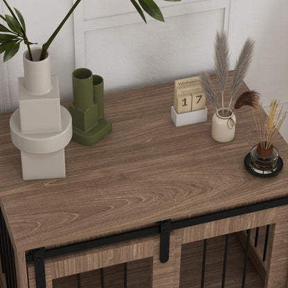 Dog crate cage for indoor animals with 1 sliding door, side table, wood effect metal, dim. 57H x 80L x 54W cm