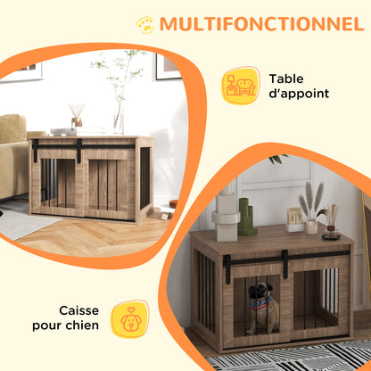 Dog crate cage for indoor animals with 1 sliding door, side table, wood effect metal, dim. 57H x 80L x 54W cm