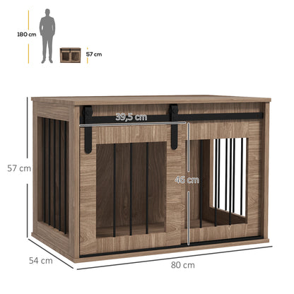 Dog crate cage for indoor animals with 1 sliding door, side table, wood effect metal, dim. 57H x 80L x 54W cm
