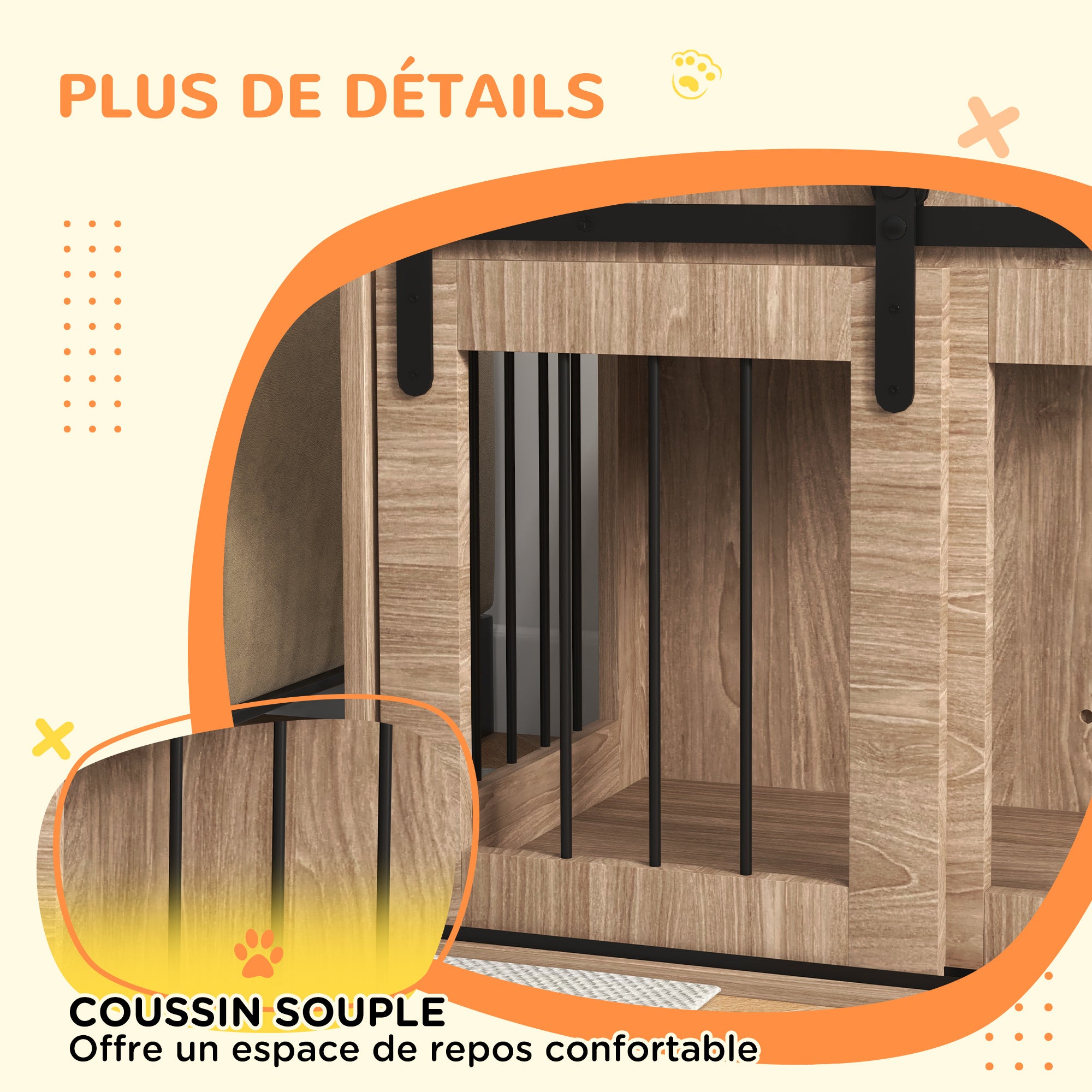 Dog crate cage for indoor animals with 1 sliding door, side table, wood effect metal, dim. 57H x 80L x 54W cm