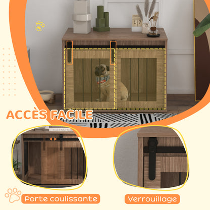 Dog crate cage for indoor animals with 1 sliding door, side table, wood effect metal, dim. 57H x 80L x 54W cm