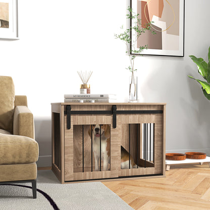 Dog crate cage for indoor animals with 1 sliding door, side table, wood effect metal, dim. 57H x 80L x 54W cm