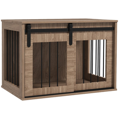 Dog crate cage for indoor animals with 1 sliding door, side table, wood effect metal, dim. 57H x 80L x 54W cm