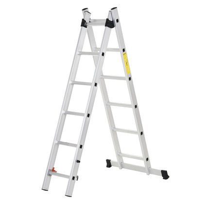 Aluminum Multifunctional Ladder 2.5m, Portable Foldable Ladder with Triangular Frame and Non-slip Feet, Step Ladder Supporting up to 150 kg, Silver