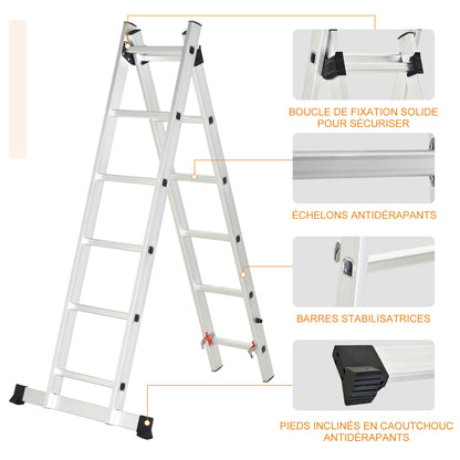 Aluminum Multifunctional Ladder 2.5m, Portable Foldable Ladder with Triangular Frame and Non-slip Feet, Step Ladder Supporting up to 150 kg, Silver