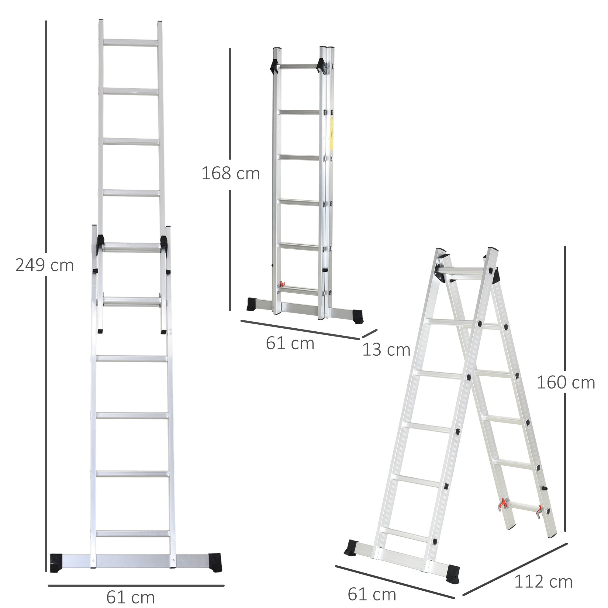 Aluminum Multifunctional Ladder 2.5m, Portable Foldable Ladder with Triangular Frame and Non-slip Feet, Step Ladder Supporting up to 150 kg, Silver