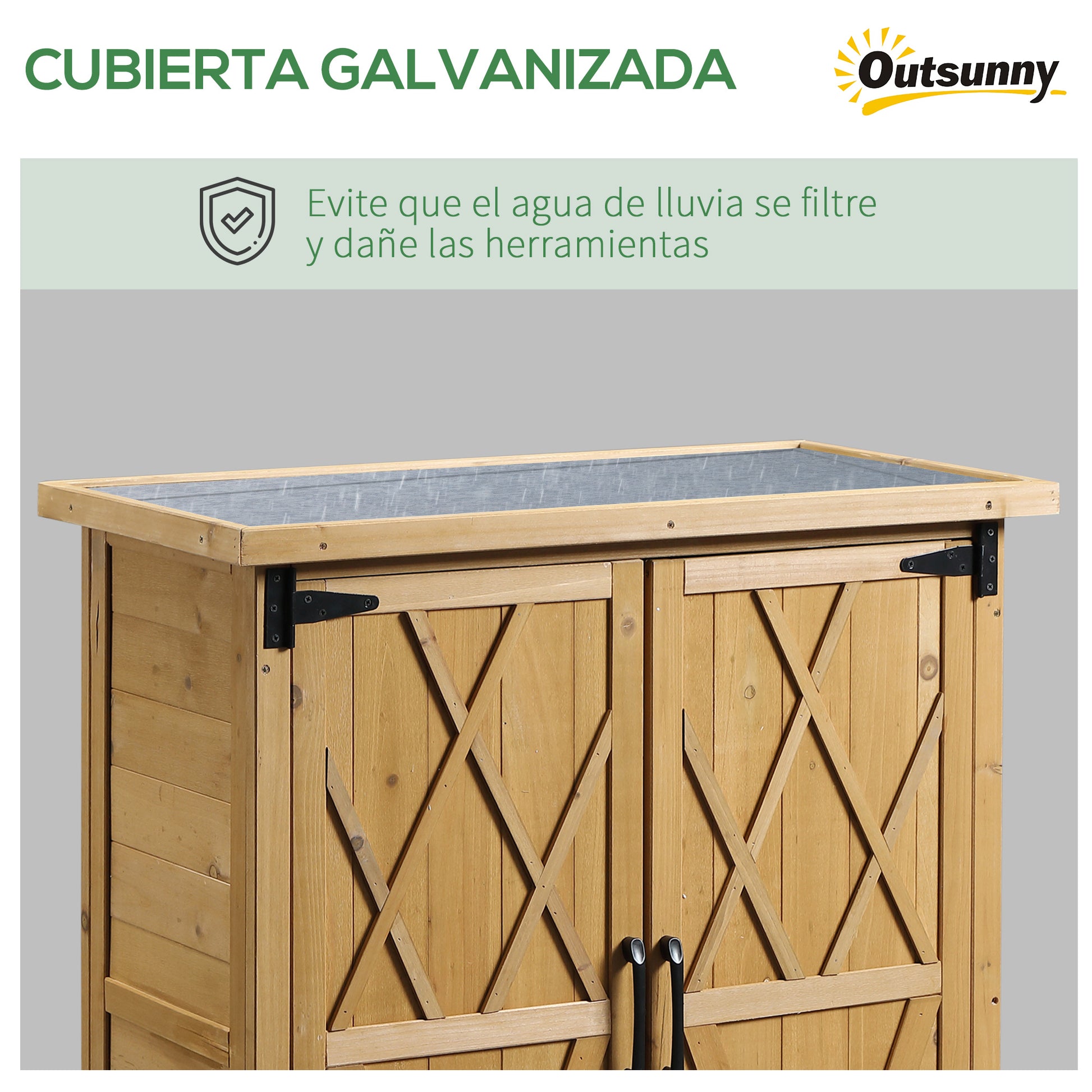 Outdoor Wooden Storage Cabinet 0.24 m² 75x40x90 cm Garden Shed with 2 Doors 4 Shelves and Galvanized Roof for Tool Storage Natural