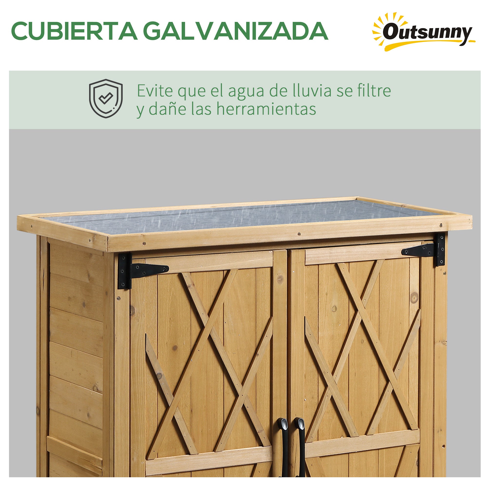 Outdoor Wooden Storage Cabinet 0.24 m² 75x40x90 cm Garden Shed with 2 Doors 4 Shelves and Galvanized Roof for Tool Storage Natural