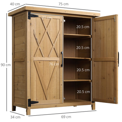 Outdoor Wooden Storage Cabinet 0.24 m² 75x40x90 cm Garden Shed with 2 Doors 4 Shelves and Galvanized Roof for Tool Storage Natural