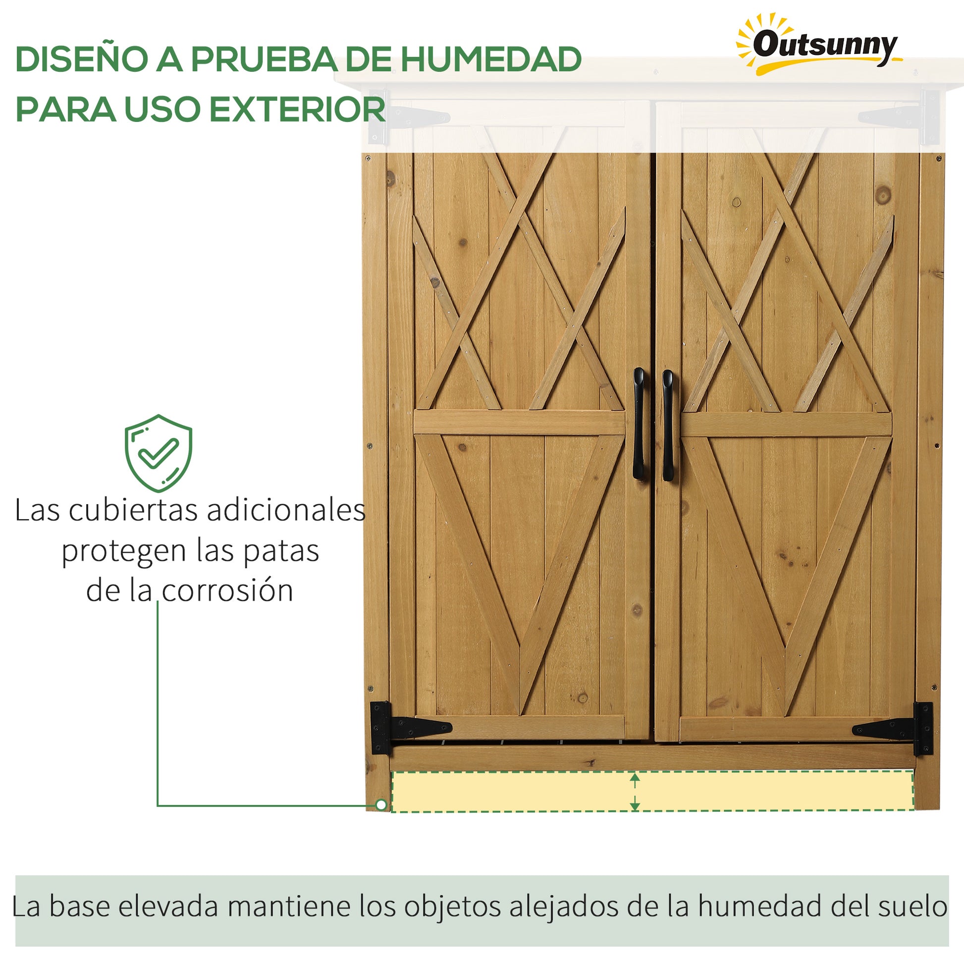 Outdoor Wooden Storage Cabinet 0.24 m² 75x40x90 cm Garden Shed with 2 Doors 4 Shelves and Galvanized Roof for Tool Storage Natural