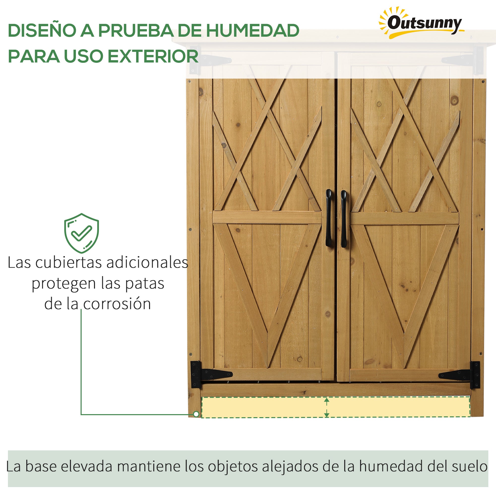Outdoor Wooden Storage Cabinet 0.24 m² 75x40x90 cm Garden Shed with 2 Doors 4 Shelves and Galvanized Roof for Tool Storage Natural