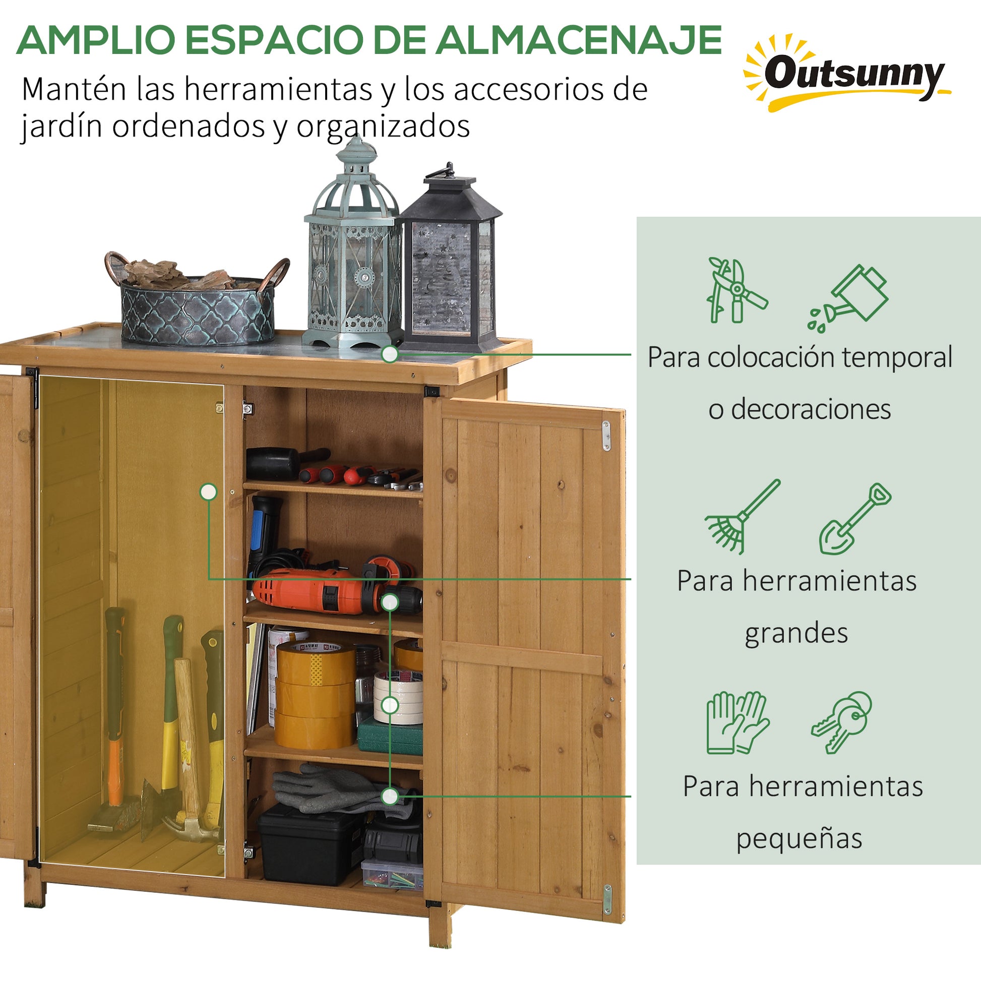 Outdoor Wooden Storage Cabinet 0.24 m² 75x40x90 cm Garden Shed with 2 Doors 4 Shelves and Galvanized Roof for Tool Storage Natural
