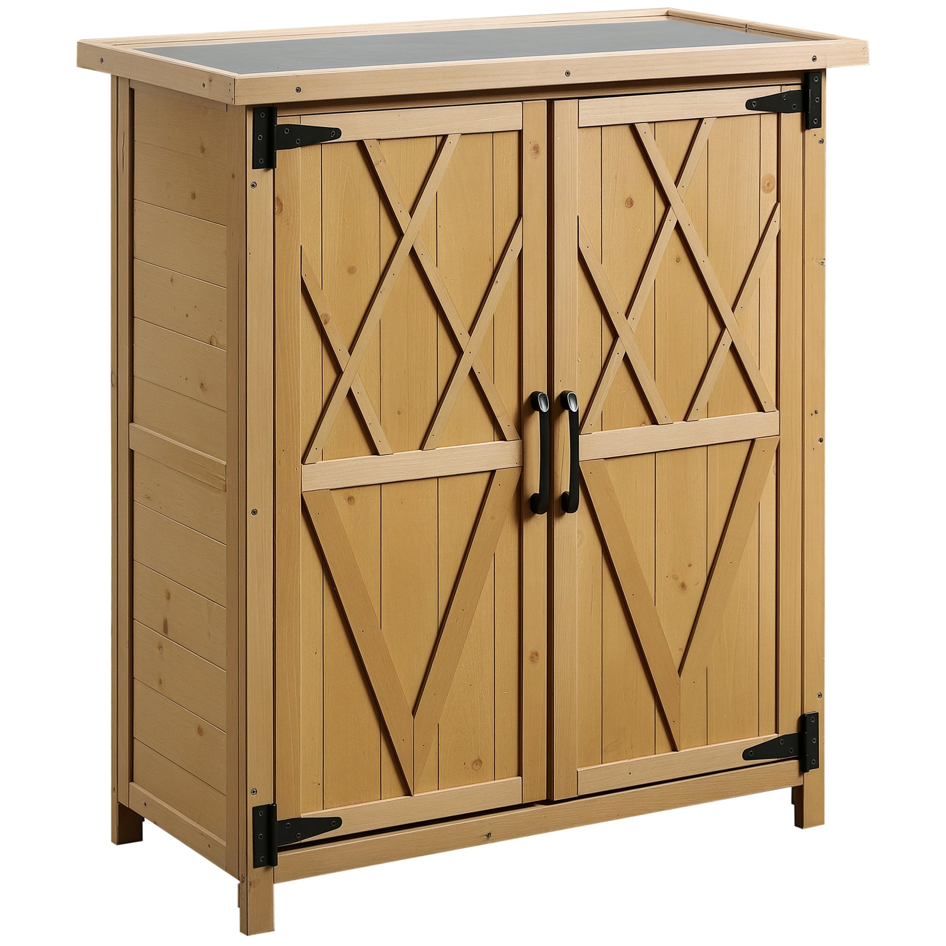 Outdoor Wooden Storage Cabinet 0.24 m² 75x40x90 cm Garden Shed with 2 Doors 4 Shelves and Galvanized Roof for Tool Storage Natural