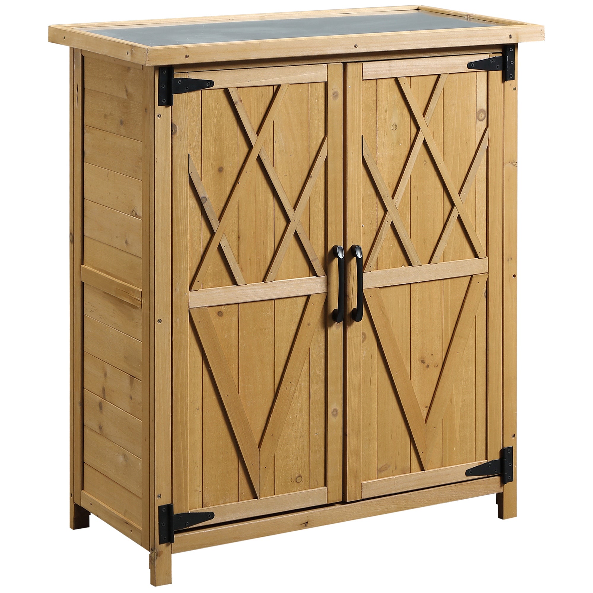 Outdoor Wooden Storage Cabinet 0.24 m² 75x40x90 cm Garden Shed with 2 Doors 4 Shelves and Galvanized Roof for Tool Storage Natural