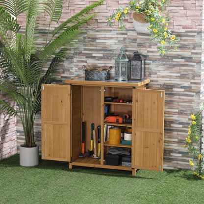Outdoor Wooden Storage Cabinet 0.24 m² 75x40x90 cm Garden Shed with 2 Doors 4 Shelves and Galvanized Roof for Tool Storage Natural