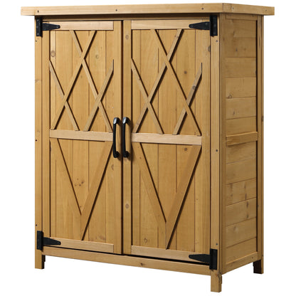 Outdoor Wooden Storage Cabinet 0.24 m² 75x40x90 cm Garden Shed with 2 Doors 4 Shelves and Galvanized Roof for Tool Storage Natural