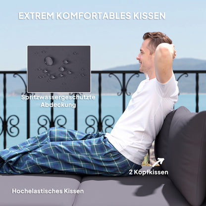 Poly Rattan Sun Lounger for 2 Persons Double Lounger with Footstool Storage Hole Weatherproof Garden Lounger 320kg Load-bearing Garden Furniture Sun Lounger Relax Lounger for Garden 125x114x72.5 cm Gray